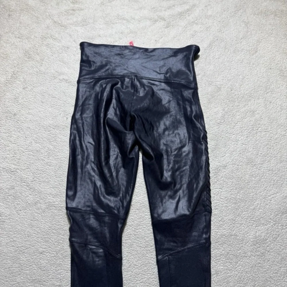 Spanx Leggings Womens Large Black Faux Leather Slimming Edgy Modern Ribbed Ankle